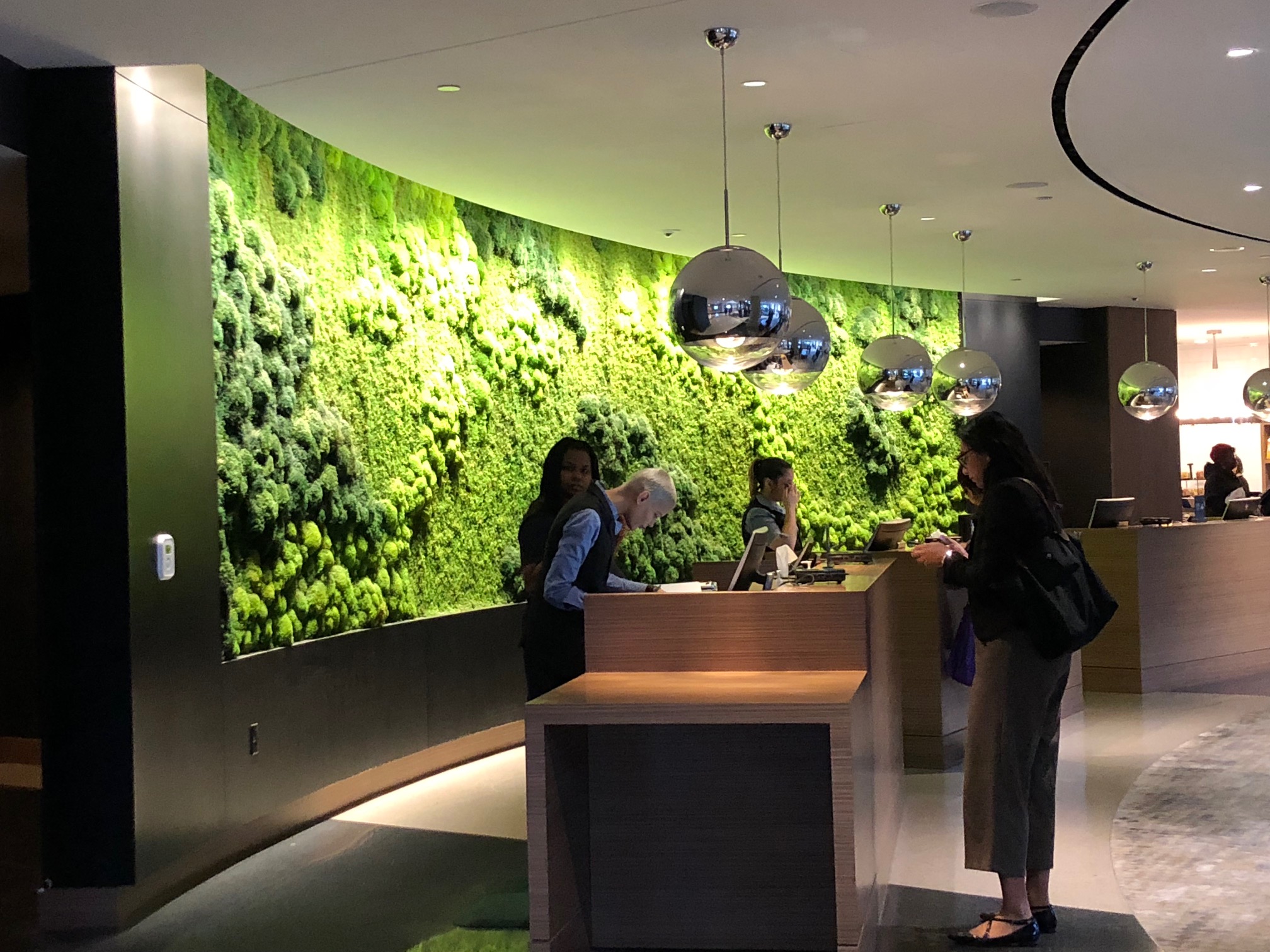 The Moss Wall at Hilton front desk