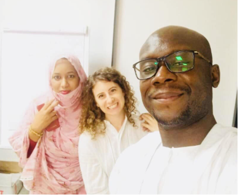 Daniella, Aboudou, and YMP Nouakchott Coordinator Nana Venvouna Mint Jeddou during a technical training