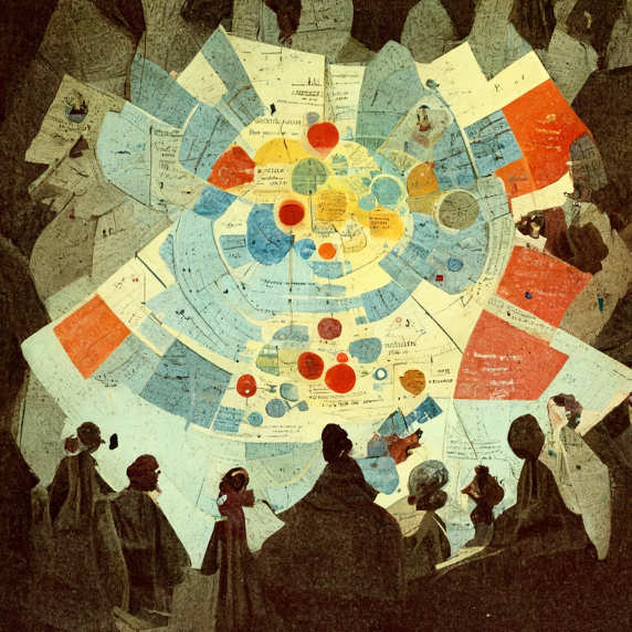 Equitable data visualization depicting the field of evaluation being reshaped in the style of Florence Nightingale.