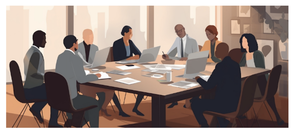 Image of avatars sitting around a boardroom table