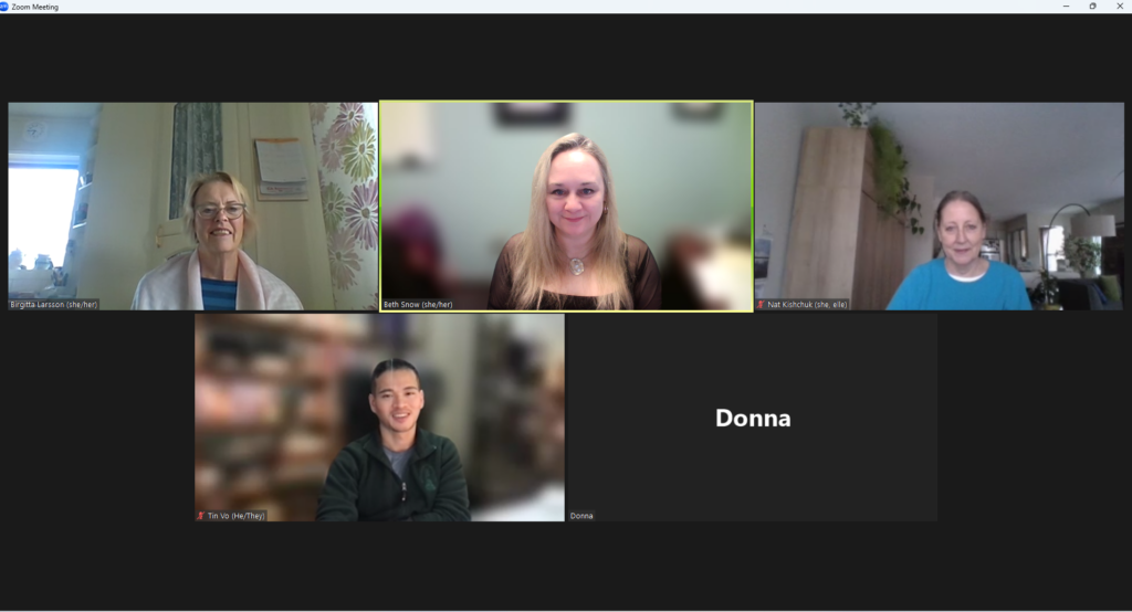 A screenshot of a Zoom meeting showing some of the members of the Ethics Guidance Working Group.